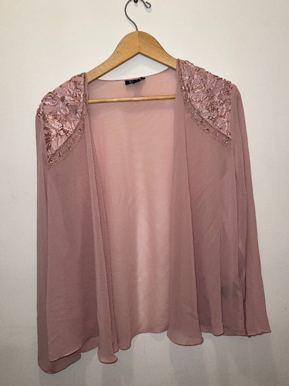 Vintage SL Fashions New York Sheer Embellished Open Cardigan – Blush Pink – Size